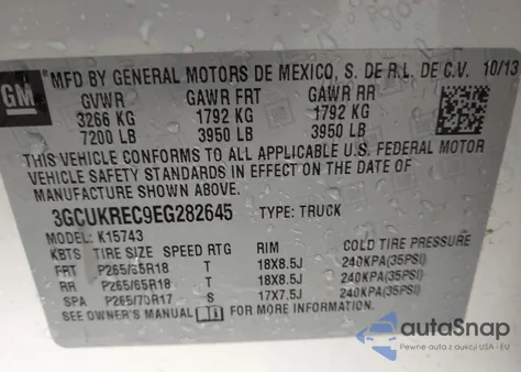 2014 Chevrolet Silverado 1500 1Lt из США, поврежденный, VIN 3GCUKREC9EG282645